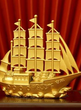 金色一帆风顺船摆件双龙吉祥帆船工艺品办公室家居乔迁开业礼品