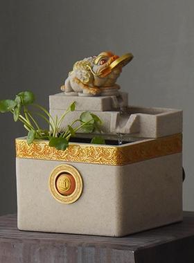 茶室财富、金蟾蜍、流水摆件、循环水、风水、鱼缸布置、送礼、金