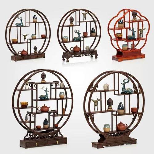 实木桌面小博古架中式多宝阁茶具杯垫紫砂壶摆件展示架茶室茶柜子 - 图0