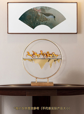 彩铜八骏马摆件新中式客厅玄关酒柜生肖马装饰品乔迁新居开业礼物