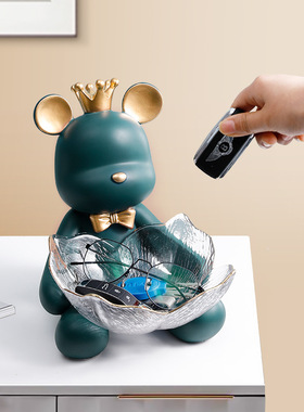 北欧轻奢暴力熊摆件创意家居客厅装饰品玄关放钥匙收纳托盘糖果盘