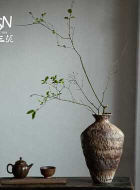好货御三泥陶瓷花瓶粗陶瓶插花复古怀旧手工民宿酒店侘寂风禅意摆