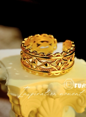 「古祖」蕾丝镂空宽版开口戒