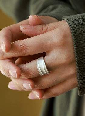 手工原创《沚漪》999纯银戒指男女小众食指开口宽指环可调节设计
