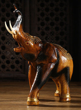 泰国工艺品大象摆件实木招财吉象酒柜摆设东南亚摆件风水象装饰品
