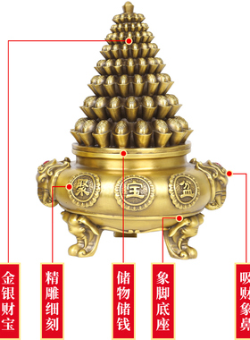 好货全铜聚宝盆摆件三足鼎开盖金元宝山聚宝盆招财客厅办公室工艺