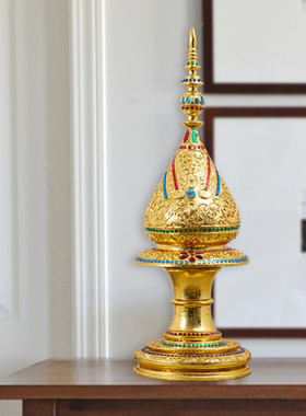 东南亚风格家居饰品泰式SPA工艺品实木禅意摆件泰国宝塔金箔摆设