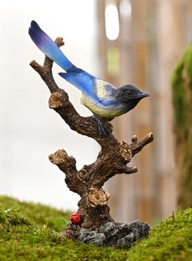 仿真翠鸟叶莺摆件桌面客厅装饰摆设盆景园艺布景小鸟类树脂工艺品