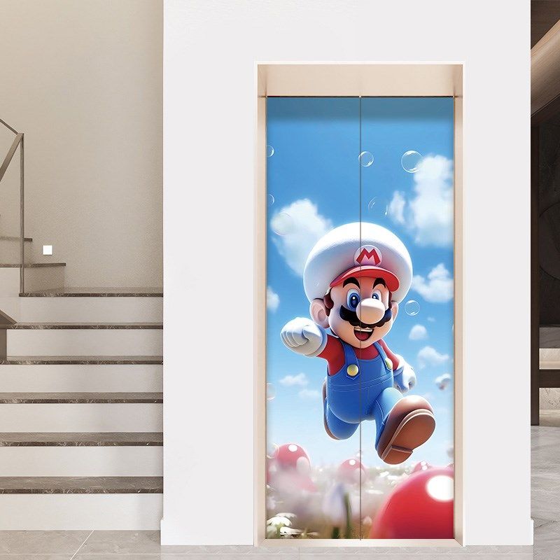 快速发货创意马里奥入户电梯门贴纸商场电影院家用卡W通壁纸画高,淘宝优惠券,粉丝福利购,淘宝优惠卷