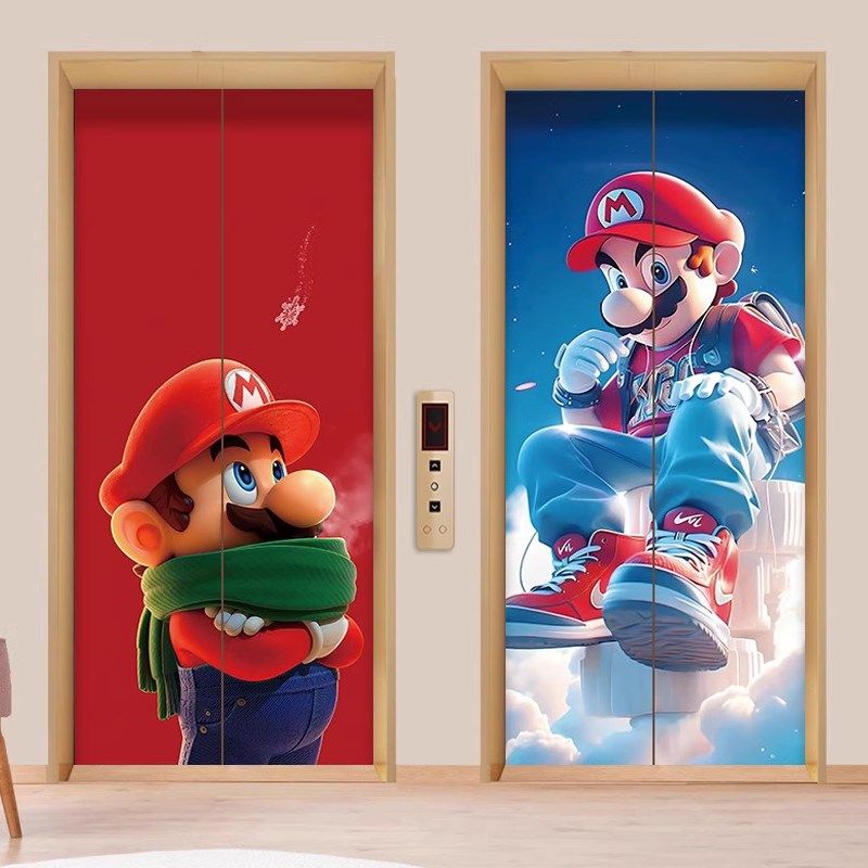 快速发货创意马里奥入户电梯门贴纸商场电影院家用卡W通壁纸画高,淘宝优惠券,粉丝福利购,淘宝优惠卷