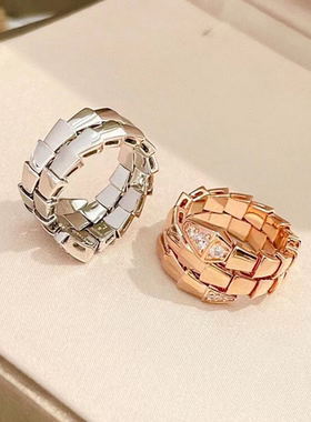 窄版三圈头尾钻蛇形戒指女