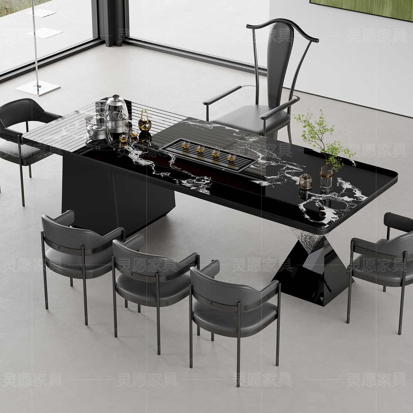 意式高级岩板茶桌椅组合轻奢现代高端茶台办公一体洽谈接待泡茶桌,淘宝优惠券,粉丝福利购,淘宝优惠卷