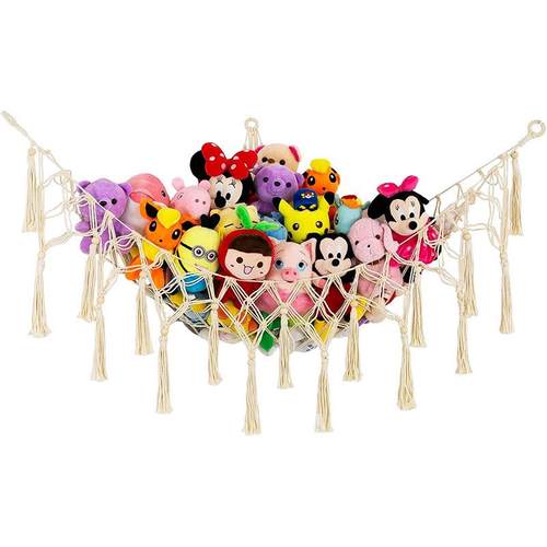 跨境三角玩具网兜手工棉绳编织儿童玩具收纳网兜彩色流苏墙角挂网 - 图3