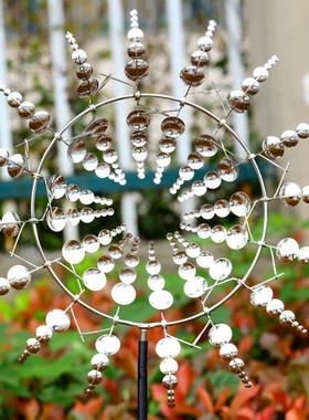 跨境新款金属风车3D风力动力学捕风器户外花园草坪风向标庭院装饰