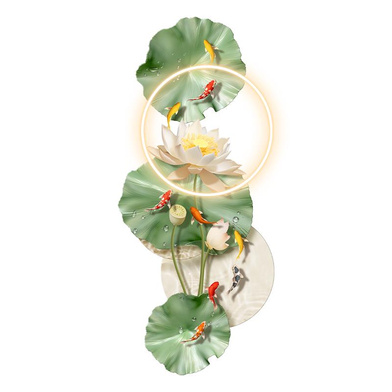 九鱼图入户玄关装饰画 画现代轻奢走廊过道挂画 画高级感立体荷花 - 图0