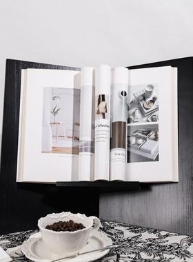 轻奢简约蜡木黑色实木书架杂志架书报架样板间售楼部家居书房摆件