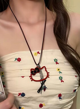 甜美镂空Kitty猫长款锁骨项链