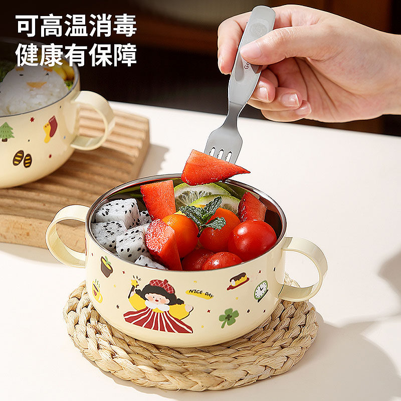 316不锈钢碗食品级家用儿童碗双耳碗宝宝吃饭碗个人专用餐具餐碗