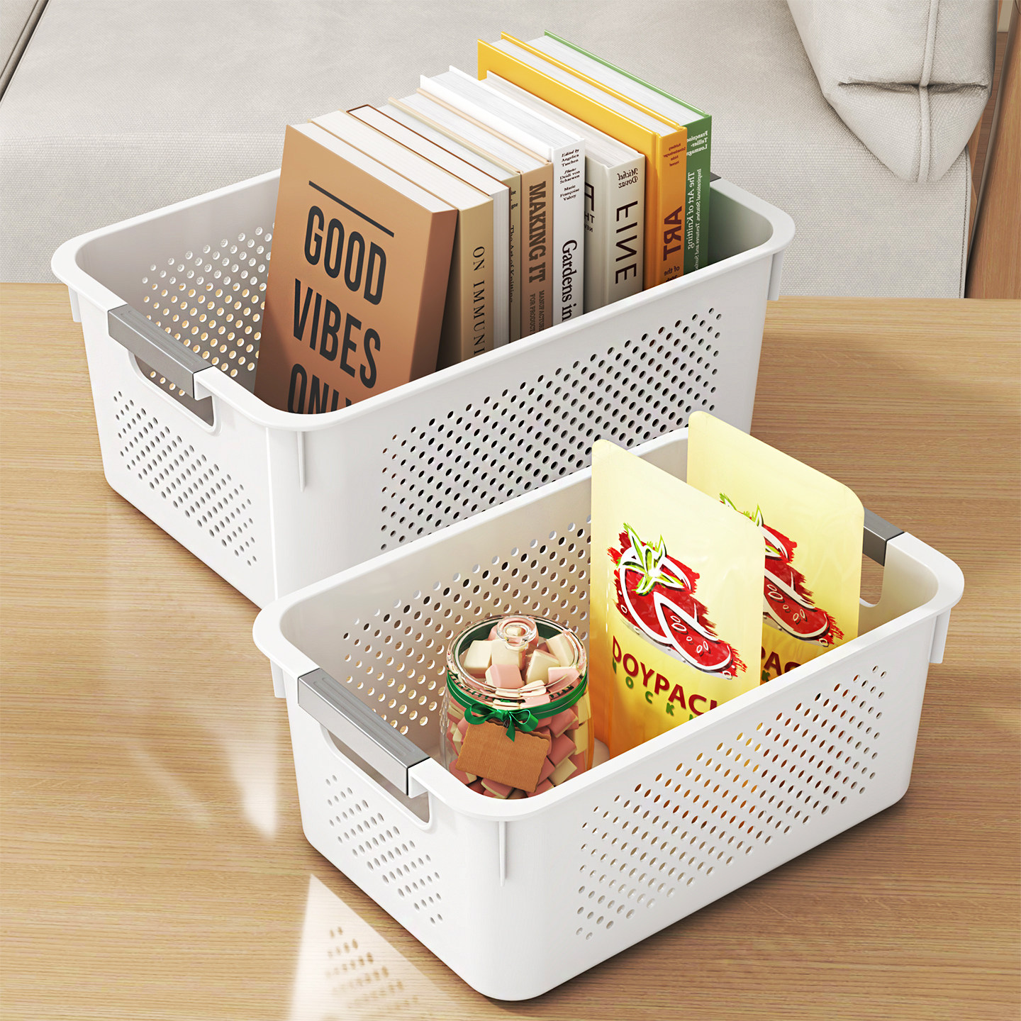 Hollow rectangular cabinet storage basket instant noodle storage box