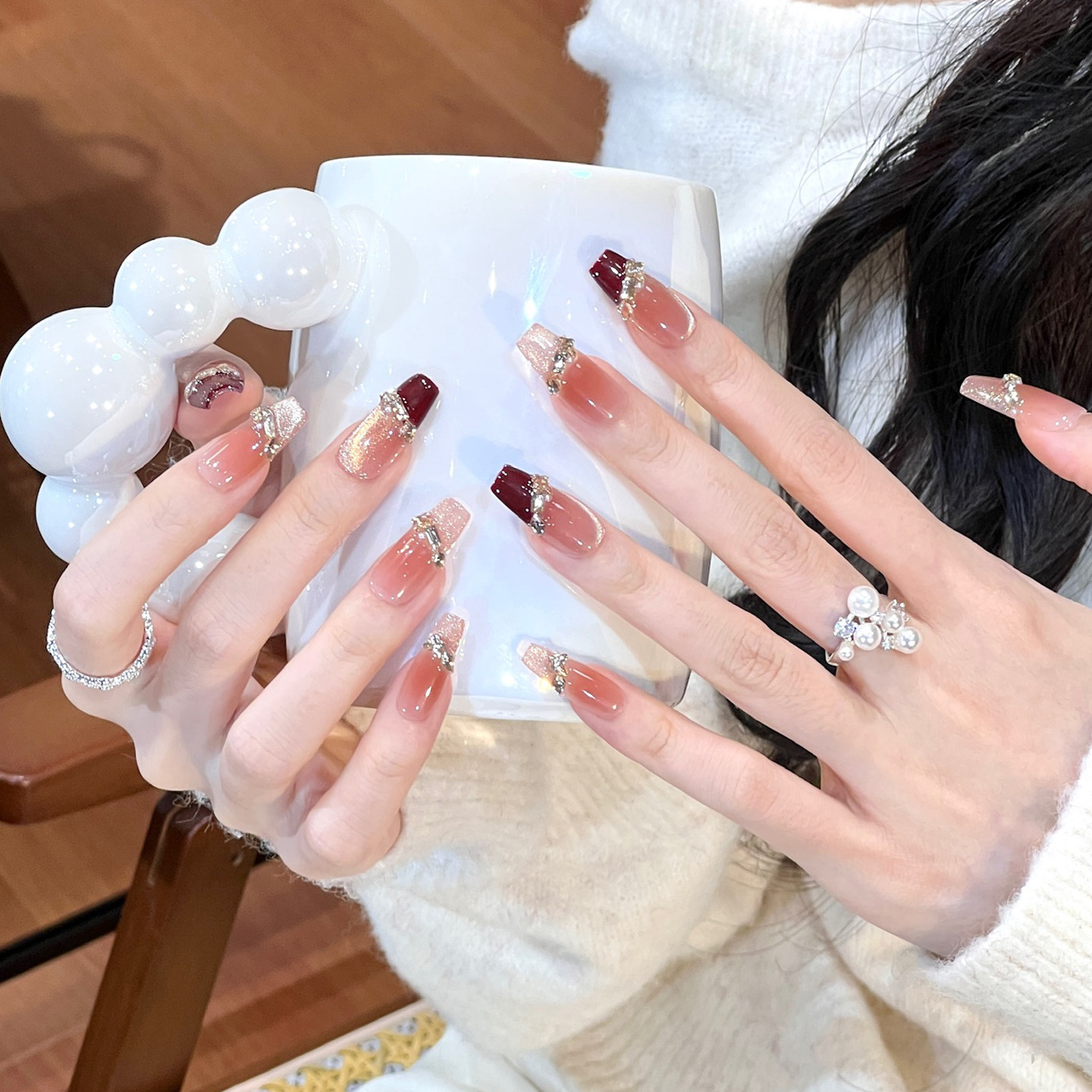 植兔纯手工穿戴甲中长款腮红裸色猫眼美甲黄皮显白蝴蝶高级感甲片,淘宝优惠券,粉丝福利购,淘宝优惠卷