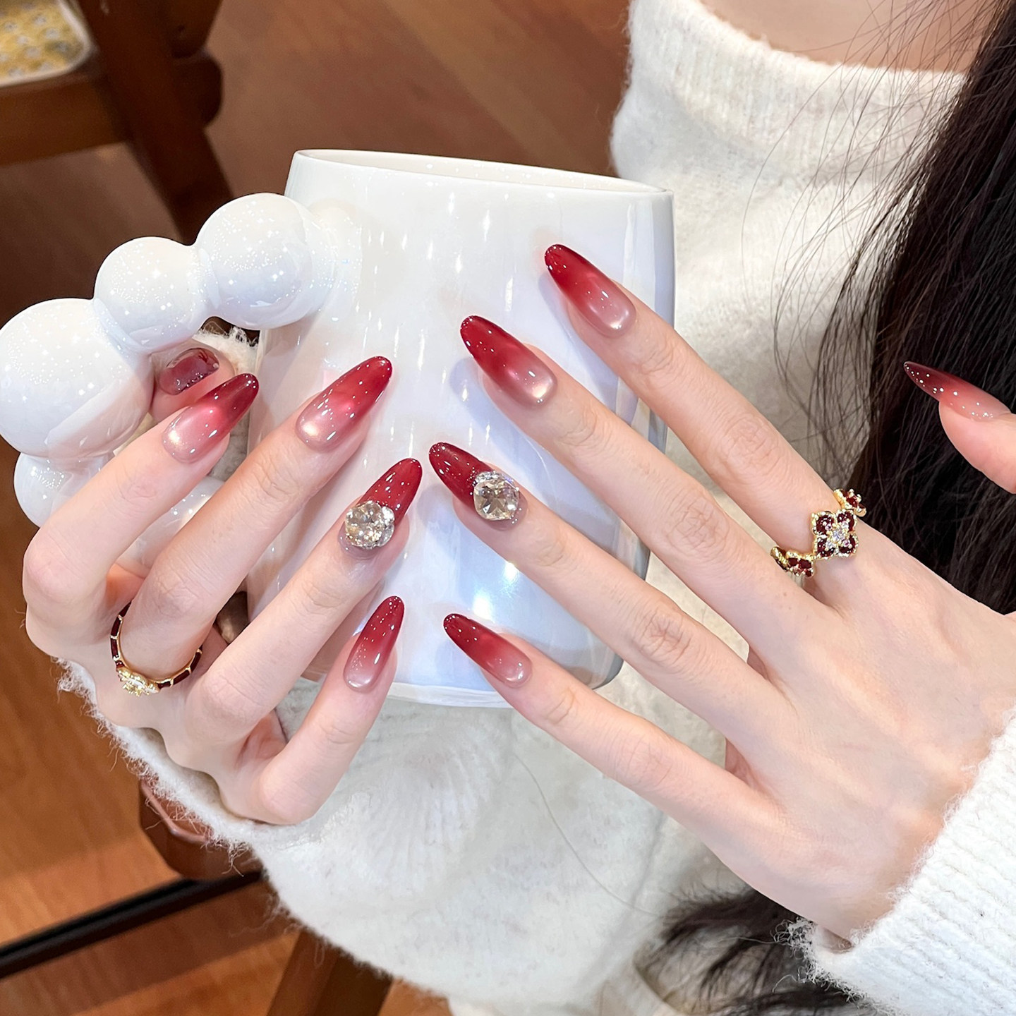 植兔高品质手工穿戴甲短款酒红色美甲2026新年显白纯色高级感甲片,淘宝优惠券,粉丝福利购,淘宝优惠卷