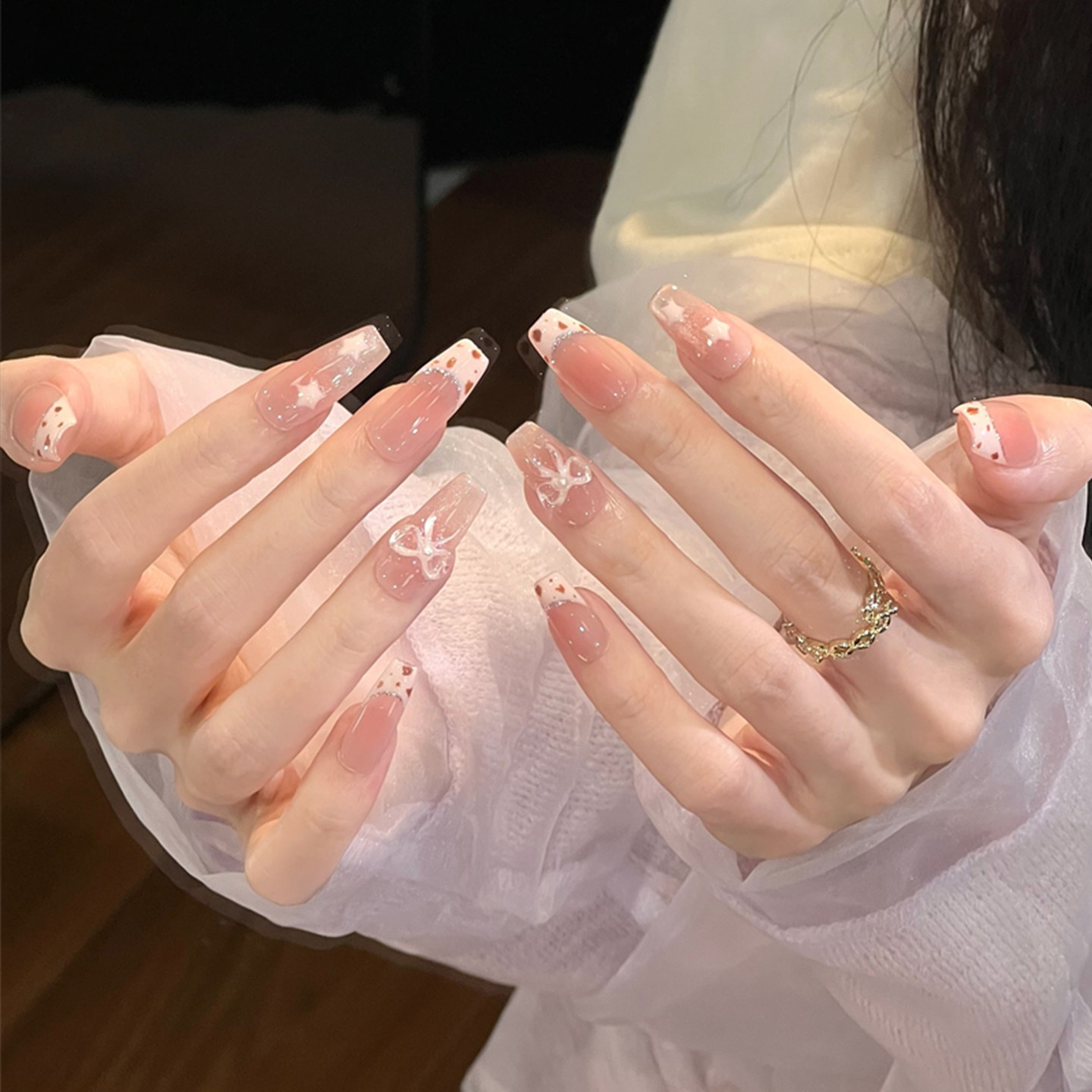 植兔法式豹纹穿戴甲冰透猫眼可爱甜酷风粉嫩裸色系高级感显白美甲,淘宝优惠券,粉丝福利购,淘宝优惠卷
