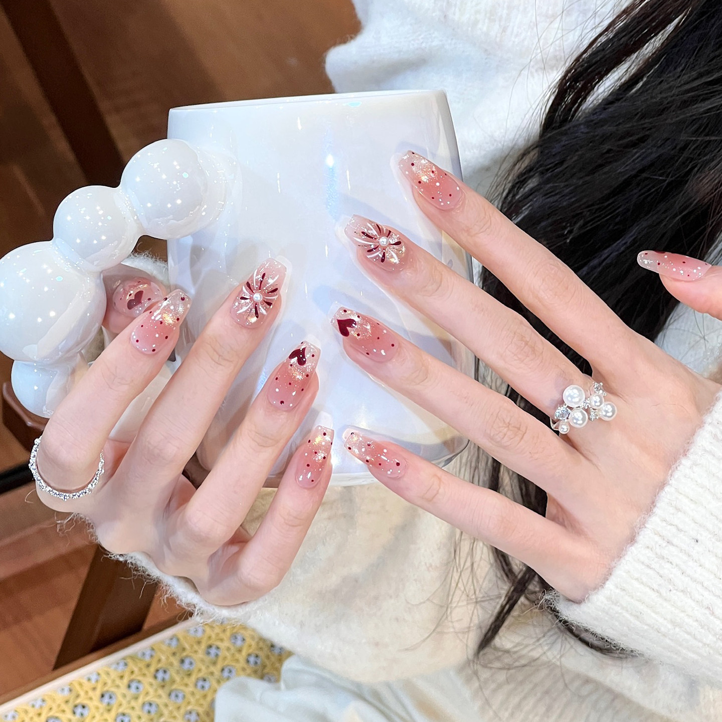 植兔爱心烟花美甲穿戴甲高级感猫眼短款新年波点显白美甲手工贴片,淘宝优惠券,粉丝福利购,淘宝优惠卷