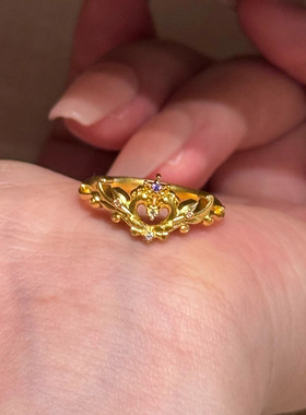 925银飞马权杖镂空爱心翅膀戒指新款复古轻奢精致贵气指环饰品