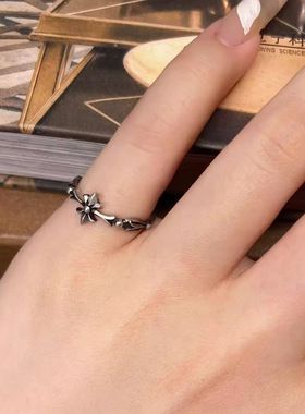 925银复古鸢尾花戒指做旧简约风