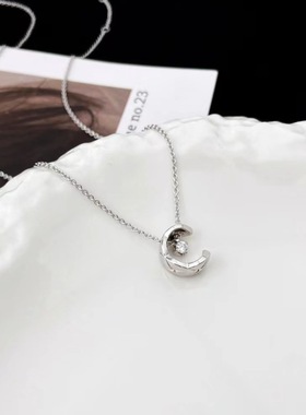 925银菱格纹水冰月项链女秋季小香风轻奢时尚不掉色锁骨链