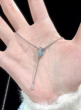 925银蓝色半边蝴蝶流苏项链女新款甜酷精致高级感不掉色锁骨链