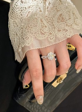 925银爆闪鸽子蛋雪花钻戒指简约