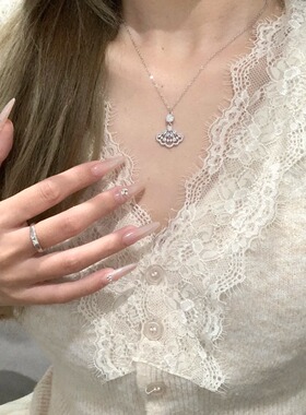 925银镂空扇形蕾丝裙项链小众设计感在逃公主不掉色锁骨链简约
