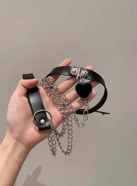 爱心项圈女颈带链子choker铃铛牵引绳黑色颈圈颈环项链脖圈高级感