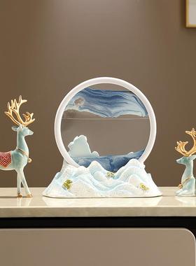 创意解压流沙画沙漏摆件高档客厅电视柜酒柜玄关装饰福鹿乔迁礼品