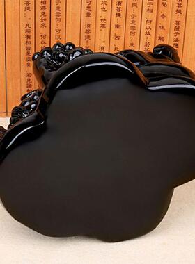 天然黑曜石金蟾摆件八方三足三脚蟾蜍黑色石雕水晶吉祥物玉石摆设