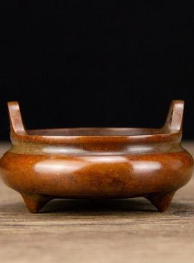 苏公纯铜锭香炉茶道小户室内祭拜覆古三足铜丝香炉彷宣德香炉