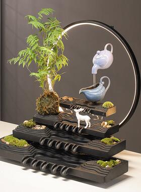 流水摆件自动循环水家用客厅增氧过滤器鱼缸瓦缸石槽配件瀑布景观