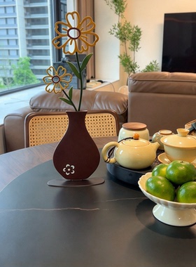 日式侘寂风2D平面剪影花器铁艺花瓶摆件客厅玄关家居氛围感工艺品