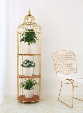 北欧鸟笼花架置物架复古铁艺落地多层转角装饰花盆架阳台客厅摆件