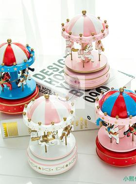 治愈系旋转木马八音盒发条音乐盒天空之城木质生日创意女生礼物