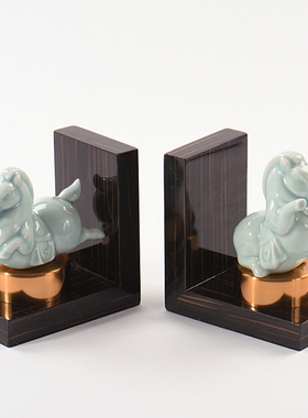 创意陶瓷马书挡办公室简约玉瓷书靠样板间书立书房摆件新中式软装