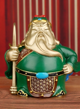 新中式书房书柜书桌装饰摆饰客厅办公室铜关公纸镇展柜酒柜摆设