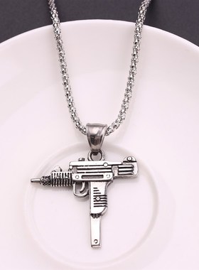 Cool Gothic Hip Hop UZI Kolye GUN Shape Pendant Necklace Gol