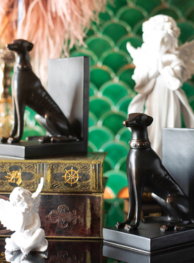 JK慕空间 样板间埃及黑色狗创意书立 美式书房摆件 书桌桌面书立