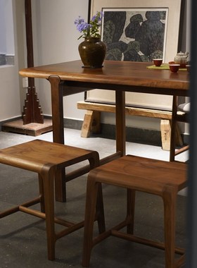 新中式黑胡桃木单人凳茶家具茶室禅意简约实木矮凳方凳圆凳