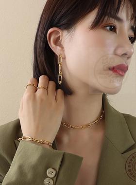 。French style paper clip pin chain neck chain collar titani