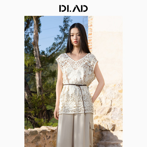 DI.AD  镂空夏季毛衫（含腰带）上衣轻熟优雅短袖女 DB622232M4 - 图0