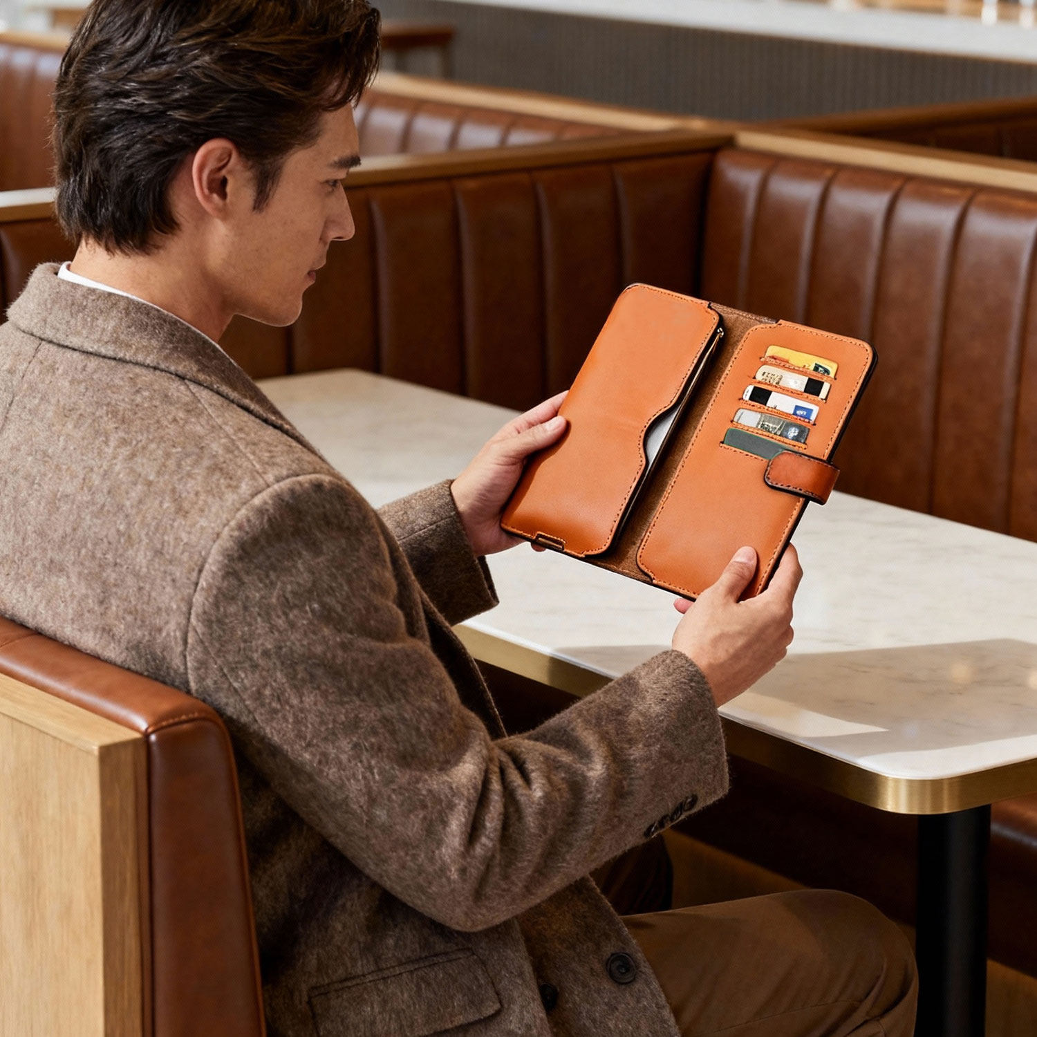 鹿师傅真皮牛皮长款钱包卡包男款2025新款高级手包收纳包手机包,淘宝优惠券,粉丝福利购,淘宝优惠卷