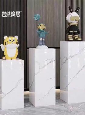 新品鱼肚金岩板花架展示台客厅玄关雕塑摆件大理石底座摆台工艺品
